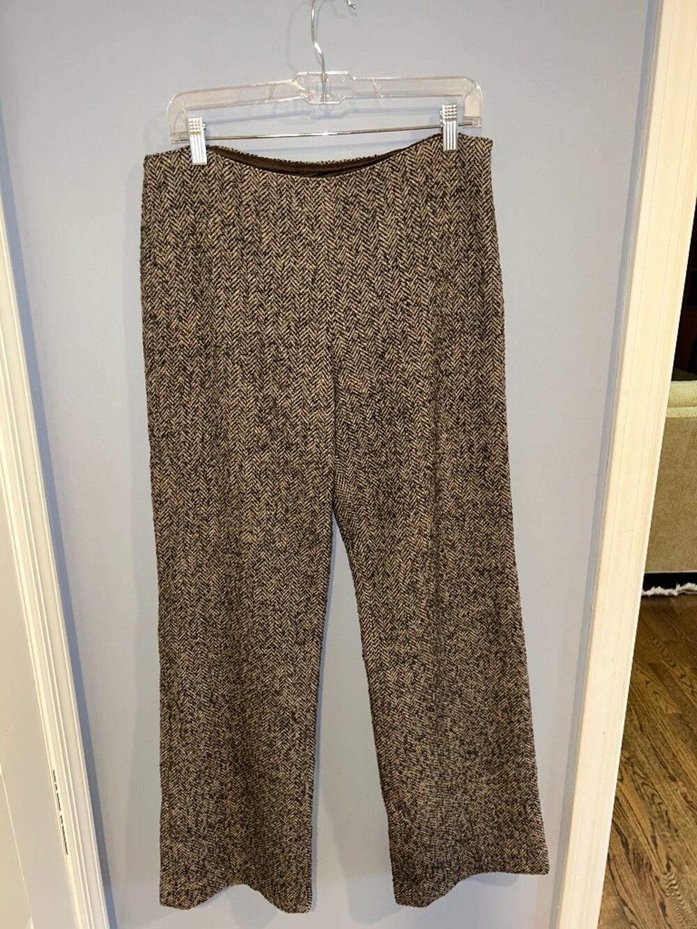 DKNY Herringbone Wool Blend Wide Leg Pants, Lined, Women's Sz 10